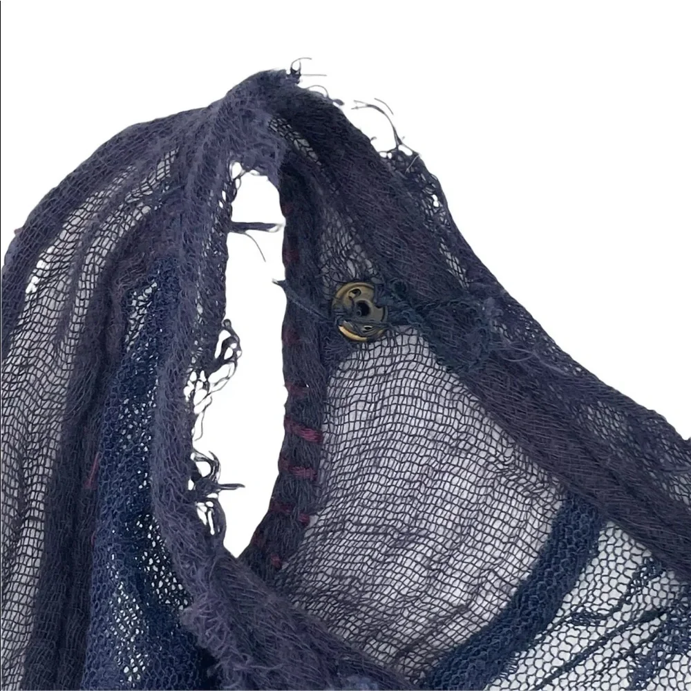 Free People Navy Blue Sheer Swiss Dot Gauze Maxi Dress Boho Oversized A-Line XS - Picture 5 of 12